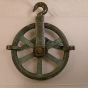 An original Air Ministry antique brass, bronze pulley block with hook circa 1910 20. The numbers