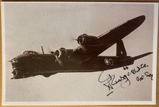 WW2 Flt Lt Richaad Burgess DFC 90 sqn signed 6 x 4 inch Short Stirling in flight picture. Bomber