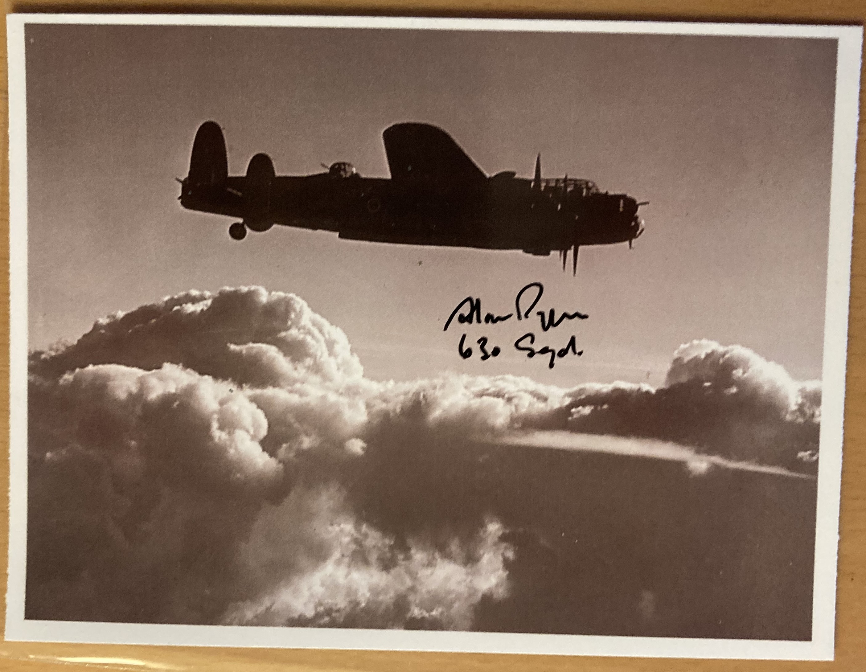 WW2 Flt Lt Alan Payne DFC 630 sqn signed 6 x 4 inch Lancaster in flight picture. Bomber Command