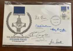 Rare George Cross winners multiple 50th ann signed cover. Signed by Jim Beaton GC, Dick Moore GC,