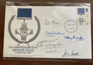 Rare George Cross winners multiple 50th ann signed cover. Signed by Jim Beaton GC, Dick Moore GC,