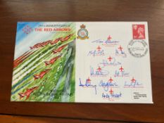 Red Arrows 1989 complete display team signed Biggin Hill 25th ann. Air Show cover. Flown by the team
