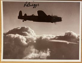 WW2 W/O Roy Briggs 576 sqn signed 6 x 4 inch Lancaster in flight picture. Bomber Command veteran.
