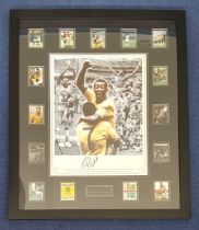 Pele 34x28 mounted and framed signature piece superb display includes signed 16x12 colourised