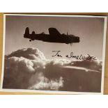 WW2 W/O Jim Wright DFC 61 sqn signed 6 x 4 inch Lancaster in flight picture. Bomber Command veteran.