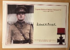 WW2 Victoria Cross winner Capt Richard Annand VC hand signed A4 colour copied display. Good