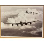 WW2 Flt Lt Denis Evans MBE 170 sqn signed 6 x 4 inch Lancaster in flight picture. Bomber Command