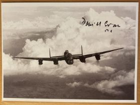 WW2 Flt Lt Denis Evans MBE 170 sqn signed 6 x 4 inch Lancaster in flight picture. Bomber Command