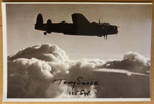 WW2 Flt Sgt Tony Snook 115 sqn signed 6 x 4 inch Lancaster in flight picture. Bomber Command