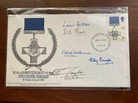 Rare George Cross winners multiple 50th ann signed cover. Signed by Laurie Sinclair GC, Dick Moore