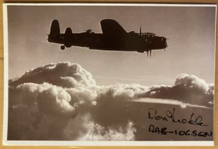 WW2 Flt Sgt Ron Needle 106 sqn signed 6 x 4 inch Lancaster in flight picture. Bomber Command