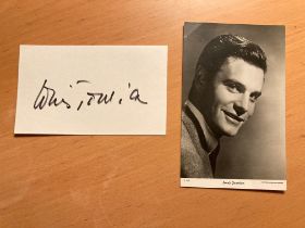 James Bond Louis Jourdan signed card and vintage 6 x 4 inch unsigned portrait photo. He was known