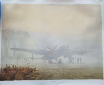WW2 Colour Print Titled Off Duty Lancaster At Rest by Gerald Coulson. Measures 24x11 inches appx.