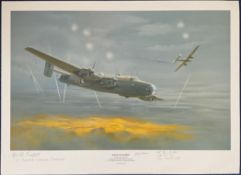 WWII Multi signed 28x20 inch colour print titled Dive to Port by the artist Maurice Gardner signed