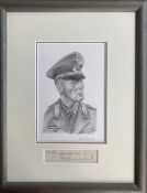 WW2 FM Erwin Rommel signature piece mounted below an ORIGINAL Stephen Teasdale drawing of the