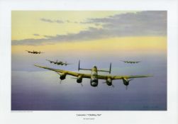 WW2 Colour Print Titled Lancasters Climbing Out by Keith Aspinall. Measures 16x12 inches appx.
