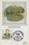 Tom Carter 263 Sqn Signed 50th Ann of RAF Benham's Silk Cachet Card. British Stamp with 16th Sept 86