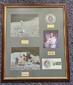 Dave Scott signed photo, Jim Irwin signed photo and Al Worden signed cover mounted and framed