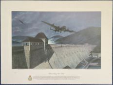 WWII Colour Print Titled Breaching the Eder by Simon Smith Measuring 22x26 inches appx. Very. Good