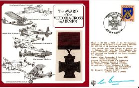 Wg Cdr G Bunn MBE Signed The Award of the Victoria Cross To Airmen FDC. Jersey Stamp with 15 Aug