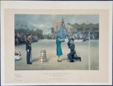 Air Chief Marshall Sir Neil Cameron signed 18x14 approx colour print picturing Her Majesty The