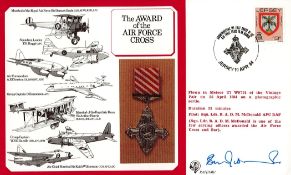 Sqn Ldr B.A.D.M. McDonald Signed The Award of the Air Force Cross FDC. Jersey Stamp with 10 Apr 84