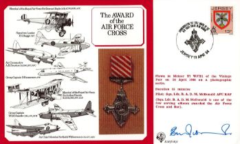 Sqn Ldr B.A.D.M. McDonald Signed The Award of the Air Force Cross FDC. Jersey Stamp with 10 Apr 84