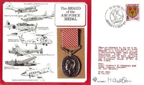 Flt Lt M Chatterton Signed The Award of the Air Force Medal FDC. Jersey Stamp with 1 Sept 87