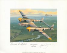 P 38 Lightning by Nicolas Trudgian. 12x9 inch colour print Signed by Artist and one other signature.