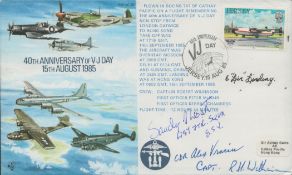 WW2. Sandy Moat, E Lindsay and 2 others (All USAF) Signed 40th Anniversary of VJ Day 15th August