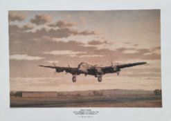 WW2 Colour Print Titled Home On Three Dawn Landing For A630 SQN Lancaster At east Kirby,