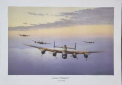 WW2 Colour Print Lancaster Bomber Taking Off By John Rayson 1982. Measures 17x13 inches appx. Good