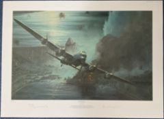 WWII George 'Johnny' Johnson Signed Coup De Grace The Mohne Dam Colour print by Anthony Saunders.