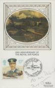 WW2. Wg Cdr Tom Neil Signed 50th Ann of RAF Benham's Silk Cachet Card. British Stamp with 16th
