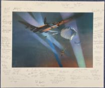 WWII Multi-Signed Limited Edition Print Titled Lancaster Bale Out by Frank Wooton, Published by