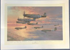 WWII Multi Signed Robert Taylor Colour Print Titled D Day The Airborne Assault 35x25 Inches. Good
