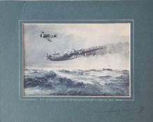 WW2 Colour Print Titled B24 of 458 H B.G Horsham St Faiths About to Ditch in Channel 1944 by Harry