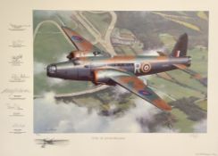 WWII 28X20 inch multi signed colour print titled N2980 The Loch Ness Wellington signed in pencil