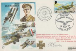 Wg Cdr Bert Evenden Signed Major J. T. B McCudden First Day Cover. Isle of man Stamp and Postmark.