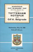 Tottenham Hotspurs Vs OFK Belgrade Vintage football Programme from Wednesday 1st May 1963 at White