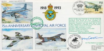 WW2 AVM JFH Tetley CVO Signed 75th Anniv of the Royal Air Force Flown FDC. Flown in a Hercules