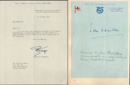 Military. Sir John Hamilton Signed on Headed Paper. Captain R. W. Kego OBE Signed TLS Dated 1st