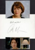 English Actress Gina McKee Signed Signature Page with Colour Photos Attached to 8x6 inch Black