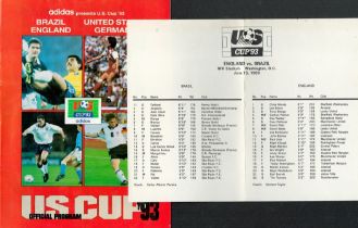 United States 1993 Soccer Cup England, Brazil, USA and Germany Tournament Programme. Team sheet