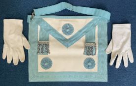 Masonic Apron and White Gloves, A Masonic Apron with Seven Chains each with a ball on the end on