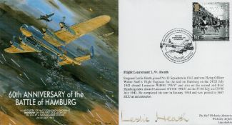 WW2. Flt Lt Leslie Heath Signed 60th Anniversary of the Battle of Hamburg First Day Cover with