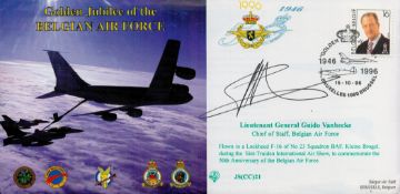 Lt Gen Guido Vanhecke Signed Golden Jubilee of the Belgian Air Force FDC. Belgian Stamp with 15-10-