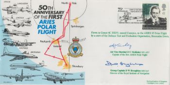 Mckinley and Broughton signed 50th anniv of the first Aries polar flight cover. 1 stamp 1