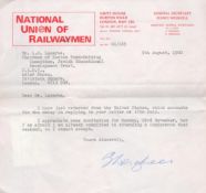 Sidney Weighell Signature on a Typed Letter Dated 5th August 1980. Weighell was General Secretary of