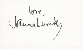 Joanna Lumley signed 5x3 white card. Good condition. All autographs come with a Certificate of